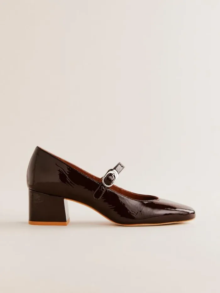 Shoes The Reformation Max Block Heel Rum Raisin Crinkle Patent