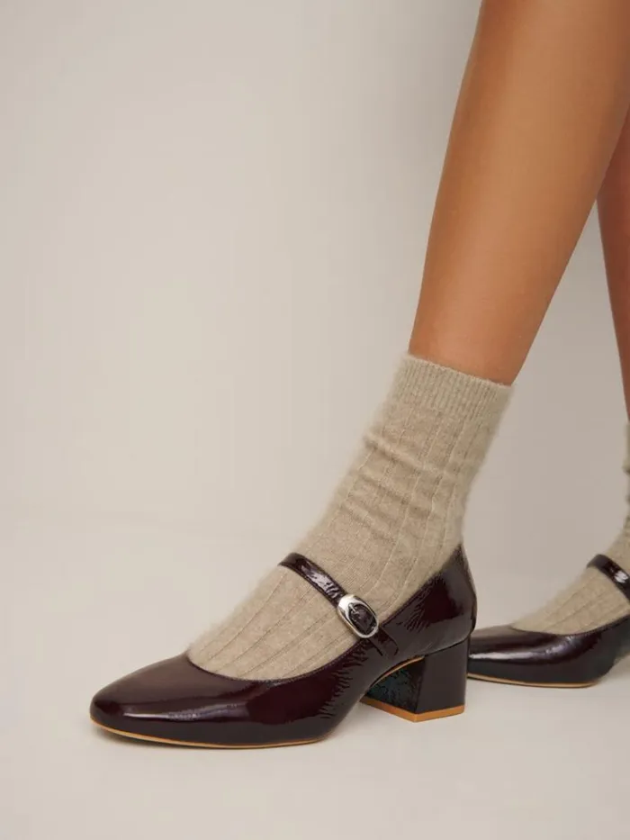 Shoes The Reformation Max Block Heel Rum Raisin Crinkle Patent