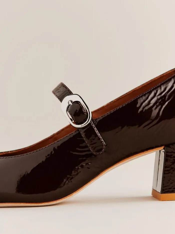 Shoes The Reformation Max Block Heel Rum Raisin Crinkle Patent