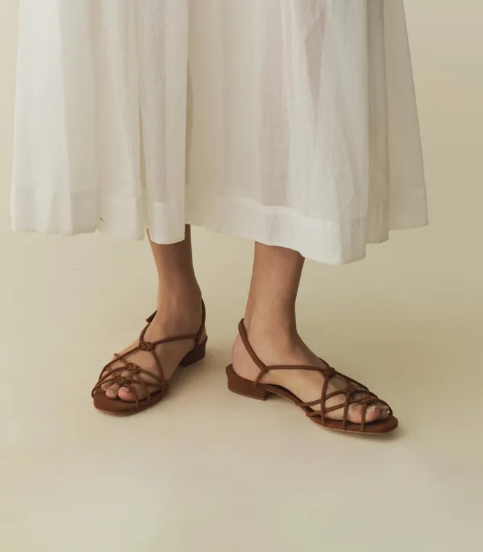 Shop CORSICA SANDAL Cognac Suede DEN Footwear