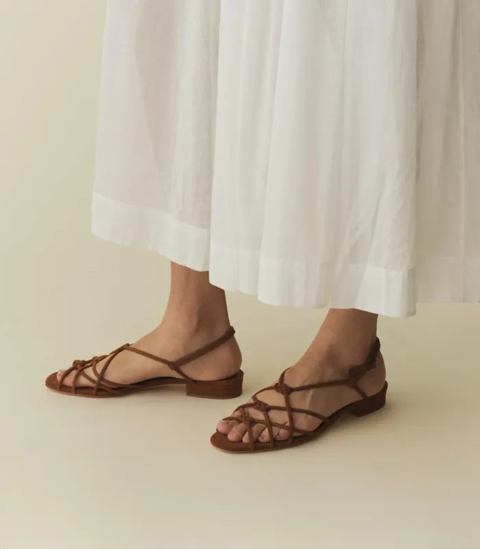 Shop CORSICA SANDAL Cognac Suede DEN Footwear