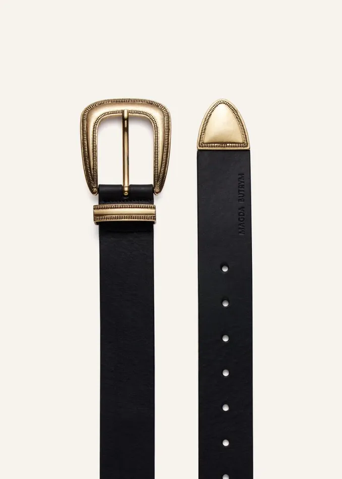 Shop Magda Butrym Accessories Goldtone Buckle Belt In Black Leather
