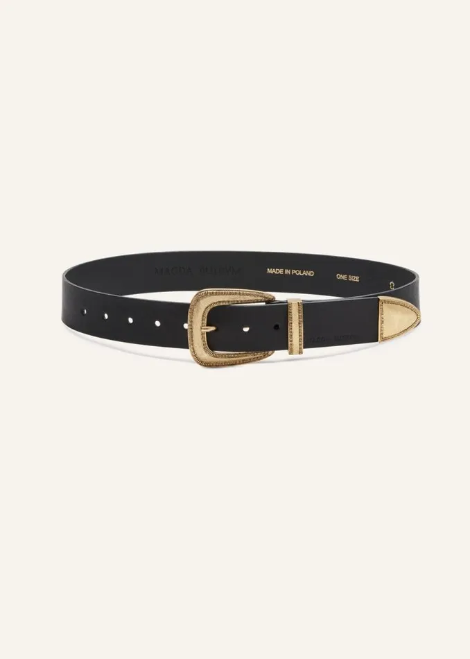 Shop Magda Butrym Accessories Goldtone Buckle Belt In Black Leather