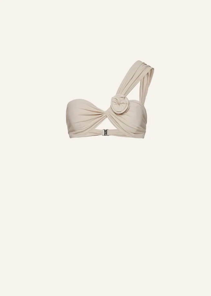 Shop Magda Butrym Beachwear One Shoulder Flower Swim Top In Beige