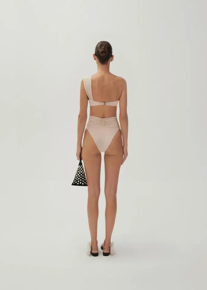 Shop Magda Butrym Beachwear One Shoulder Flower Swim Top In Beige Shop Magda Butrym Beachwear One Shoulder Flower Swim Top In Beige