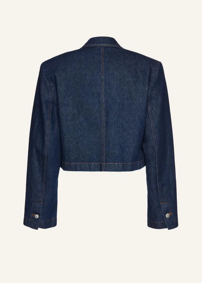 Shop Magda Butrym Denim Cropped Denim Blazer In Navy Shop Magda Butrym Denim Cropped Denim Blazer In Navy