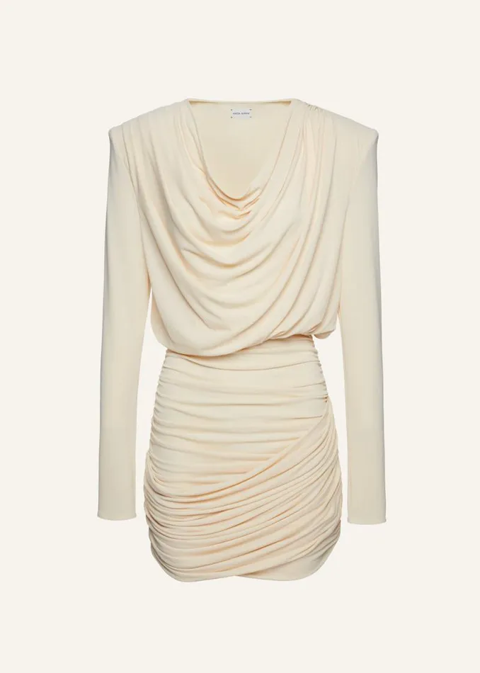 Shop Magda Butrym Dresses Draped Long Sleeve Mini Dress In Yellow