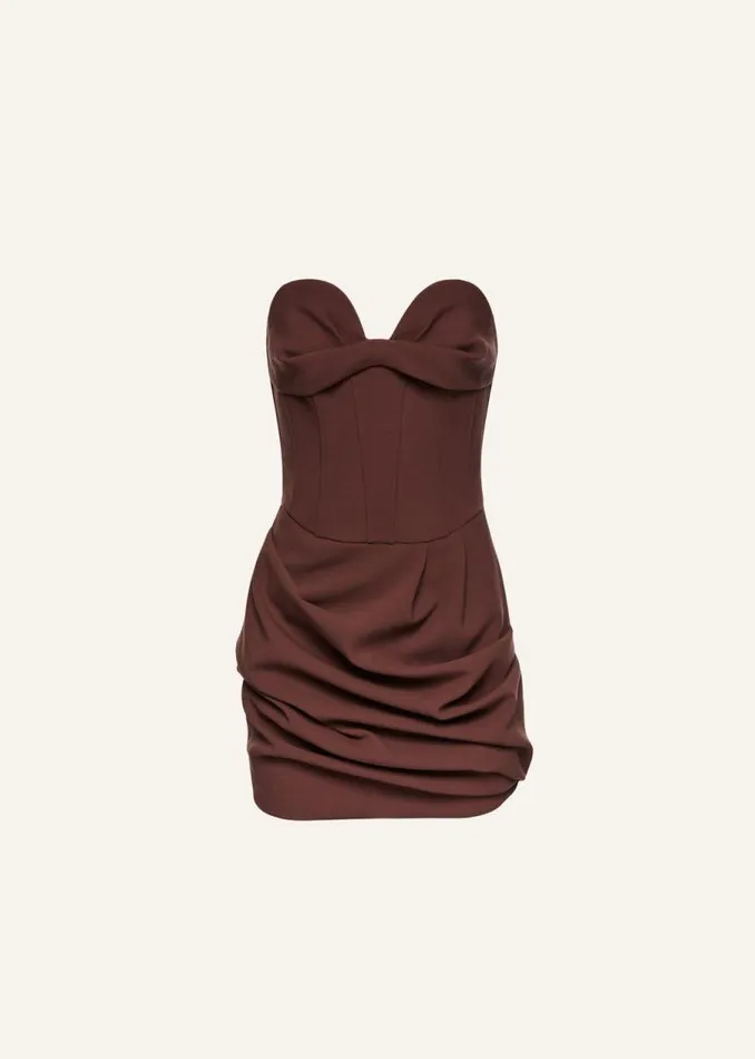 Shop Magda Butrym Dresses Draped Strapless Babydoll Dress In Burgundy