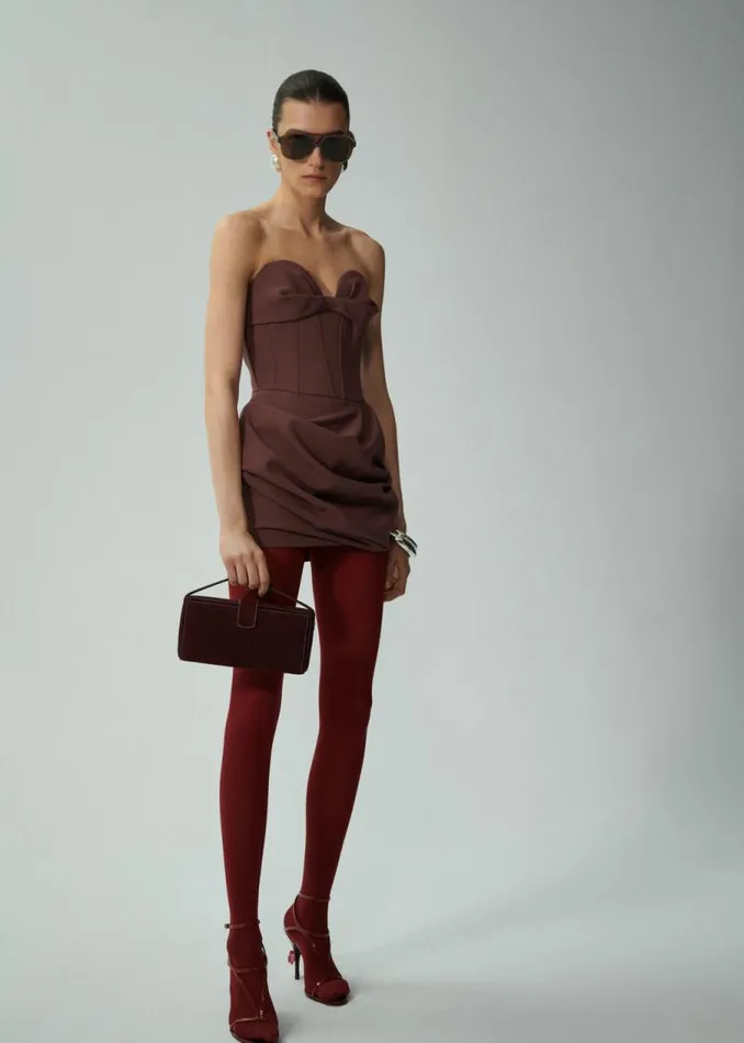 Shop Magda Butrym Dresses Draped Strapless Babydoll Dress In Burgundy