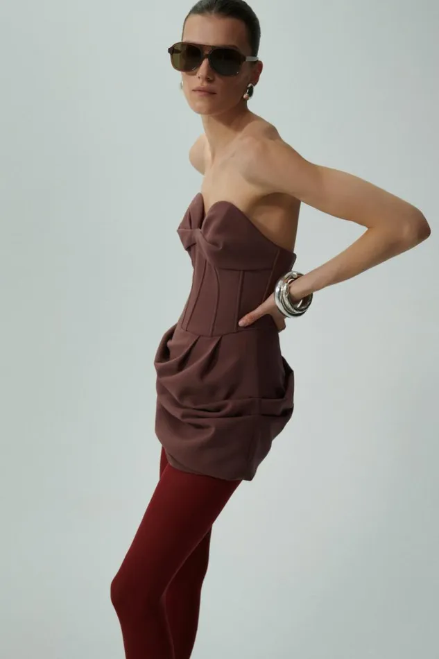 Shop Magda Butrym Dresses Draped Strapless Babydoll Dress In Burgundy