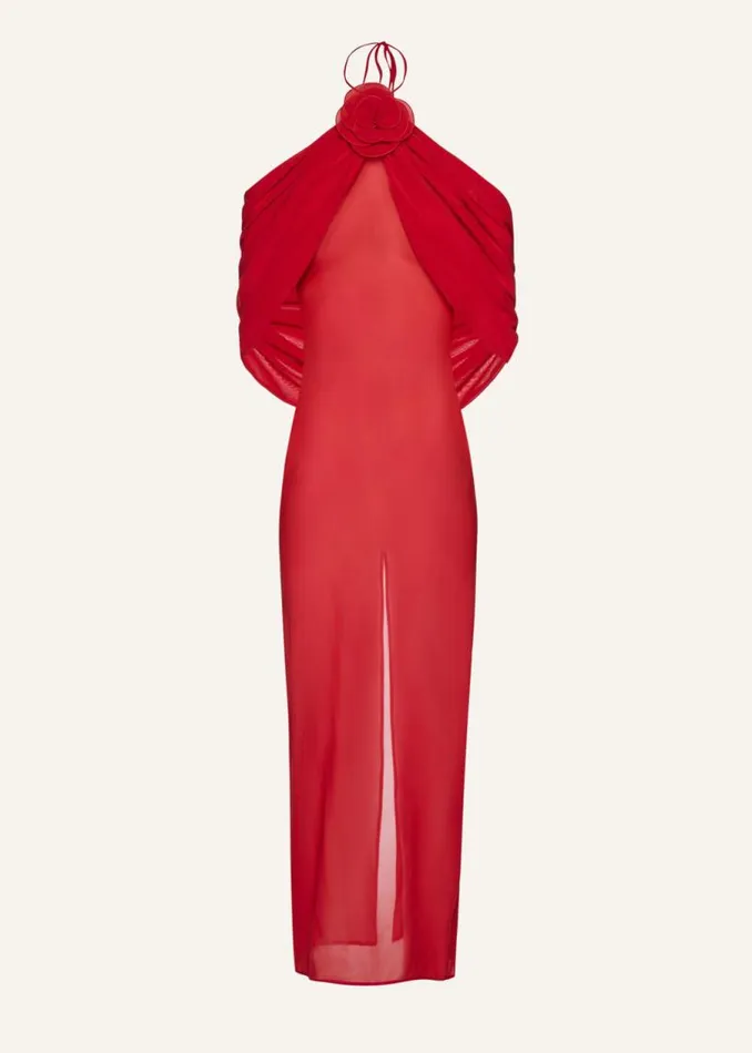 Shop Magda Butrym Dresses Flower Appliqu Wrap Long Dress In Red