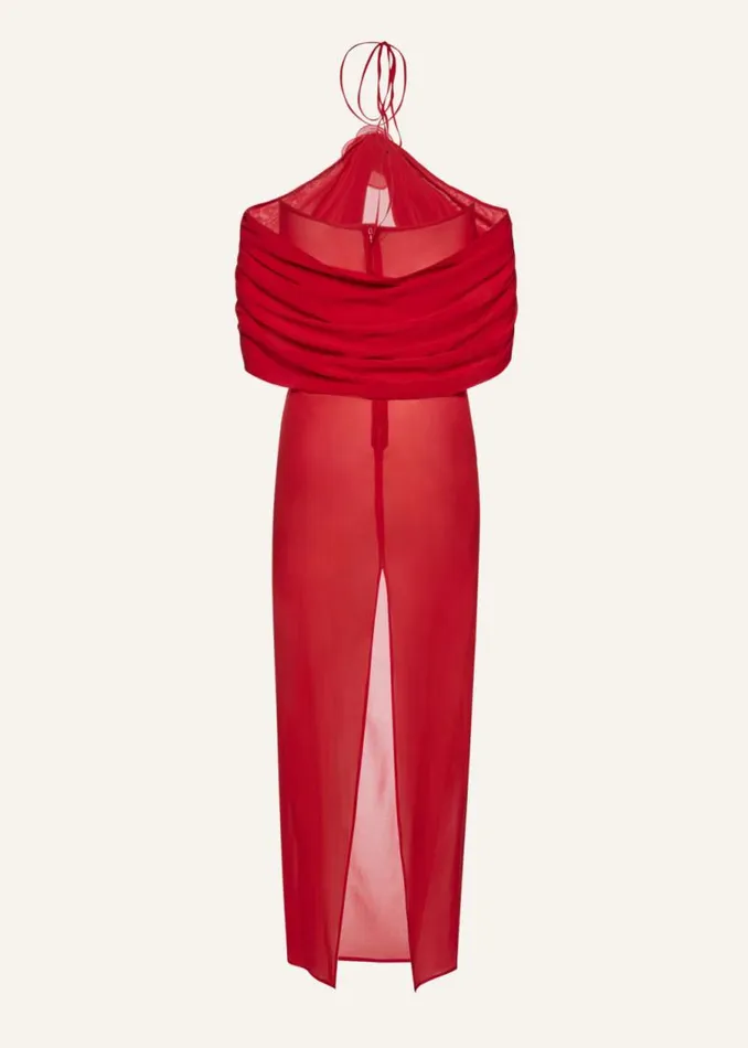 Shop Magda Butrym Dresses Flower Appliqu Wrap Long Dress In Red Shop Magda Butrym Dresses Flower Appliqu Wrap Long Dress In Red