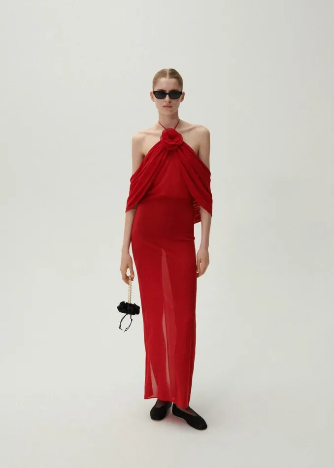 Shop Magda Butrym Dresses Flower Appliqu Wrap Long Dress In Red Shop Magda Butrym Dresses Flower Appliqu Wrap Long Dress In Red