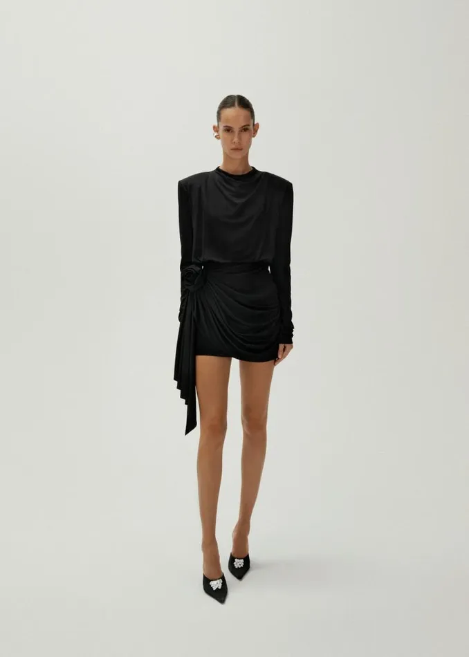 Shop Magda Butrym Dresses Long Sleeve Mini Dress In Black Shop Magda Butrym Dresses Long Sleeve Mini Dress In Black