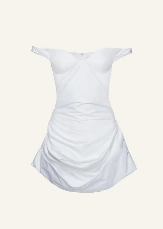 Shop Magda Butrym Dresses Off Shoulder Draped Cotton Mini Dress In White