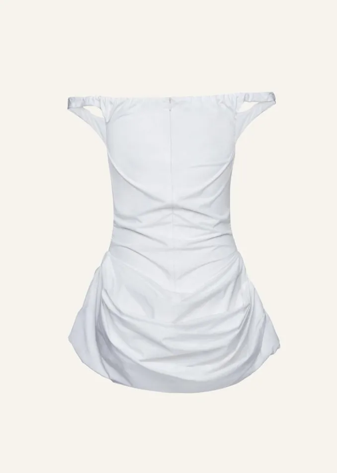 Shop Magda Butrym Dresses Off Shoulder Draped Cotton Mini Dress In White Shop Magda Butrym Dresses Off Shoulder Draped Cotton Mini Dress In White
