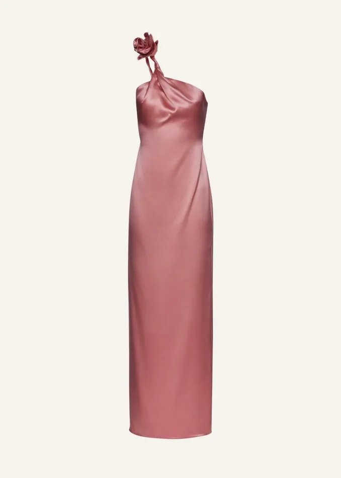 Shop Magda Butrym Dresses One Shoulder Rose Appliqu Silk Midi Dress In Pink
