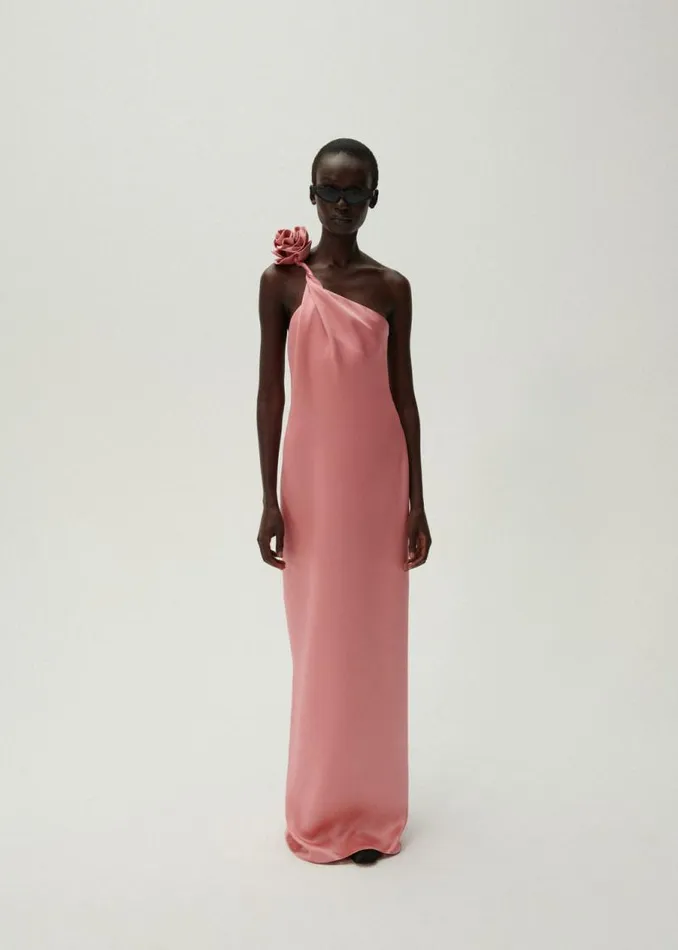 Shop Magda Butrym Dresses One Shoulder Rose Appliqu Silk Midi Dress In Pink Shop Magda Butrym Dresses One Shoulder Rose Appliqu Silk Midi Dress In Pink