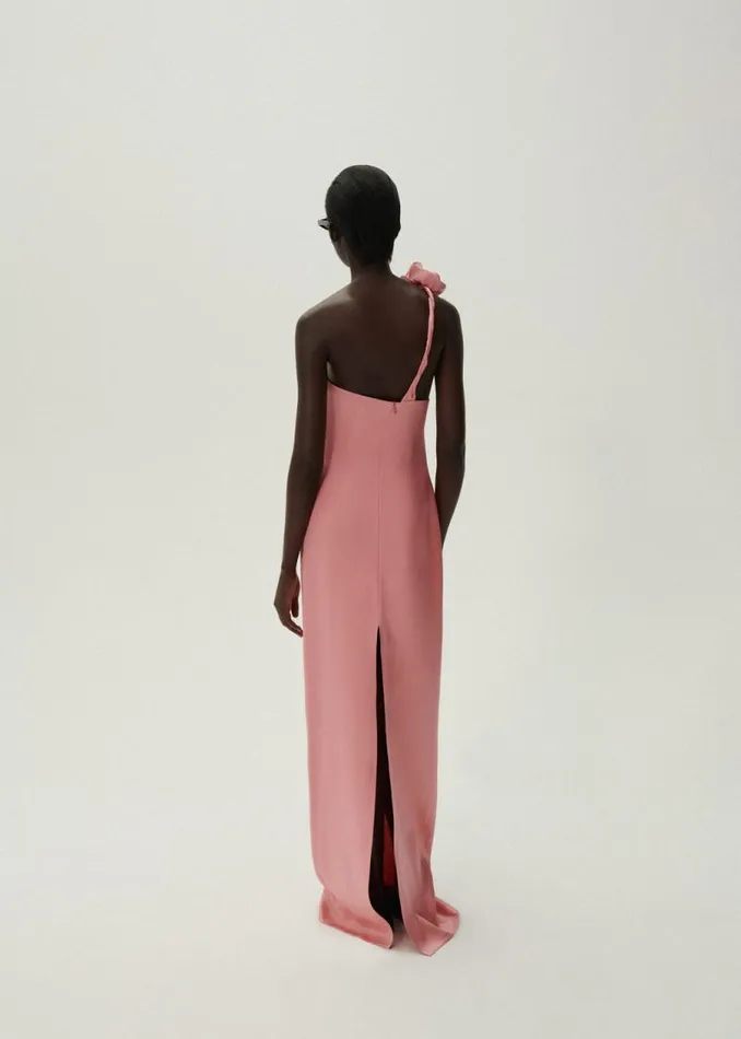 Shop Magda Butrym Dresses One Shoulder Rose Appliqu Silk Midi Dress In Pink Shop Magda Butrym Dresses One Shoulder Rose Appliqu Silk Midi Dress In Pink