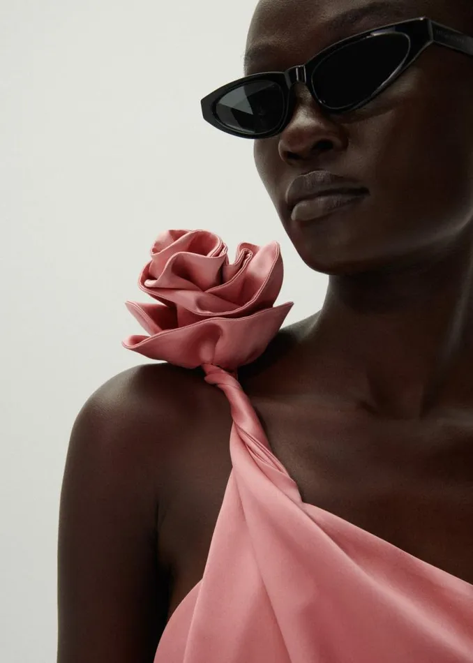Shop Magda Butrym Dresses One Shoulder Rose Appliqu Silk Midi Dress In Pink Shop Magda Butrym Dresses One Shoulder Rose Appliqu Silk Midi Dress In Pink