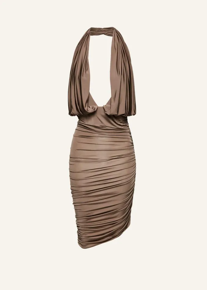Shop Magda Butrym Dresses Plunge Halter Jersey Midi Dress In Beige