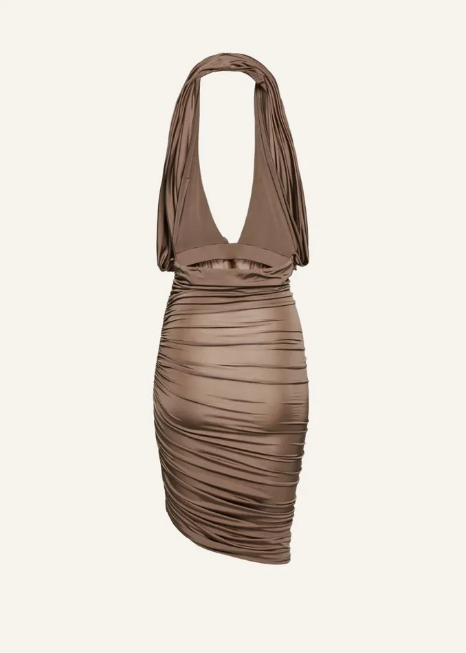 Shop Magda Butrym Dresses Plunge Halter Jersey Midi Dress In Beige Shop Magda Butrym Dresses Plunge Halter Jersey Midi Dress In Beige