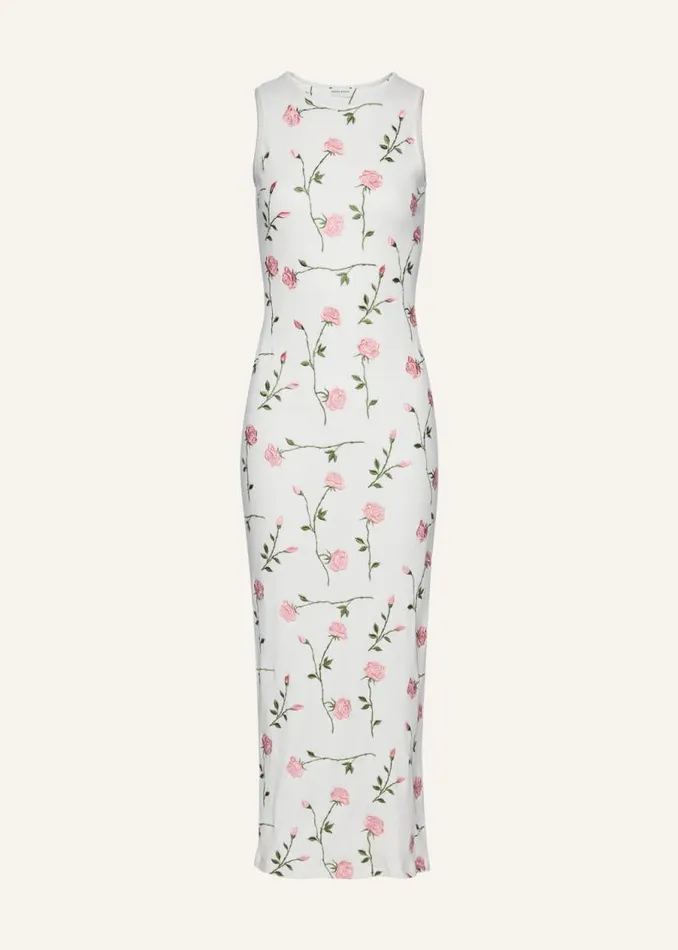 Shop Magda Butrym Dresses Ribbed Jersey Dress In Cream Rose Embroidery
