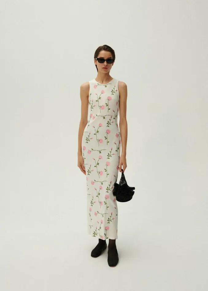 Shop Magda Butrym Dresses Ribbed Jersey Dress In Cream Rose Embroidery Shop Magda Butrym Dresses Ribbed Jersey Dress In Cream Rose Embroidery