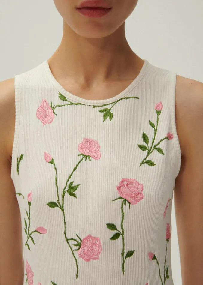 Shop Magda Butrym Dresses Ribbed Jersey Dress In Cream Rose Embroidery Shop Magda Butrym Dresses Ribbed Jersey Dress In Cream Rose Embroidery