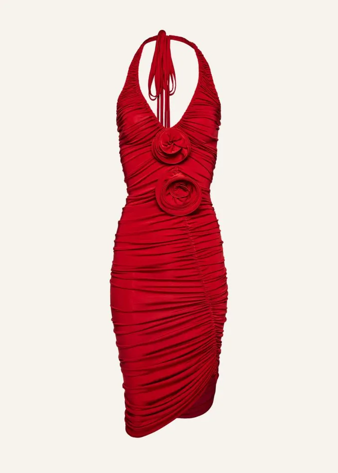 Shop Magda Butrym Dresses Ruched Halter Midi Dress In Red