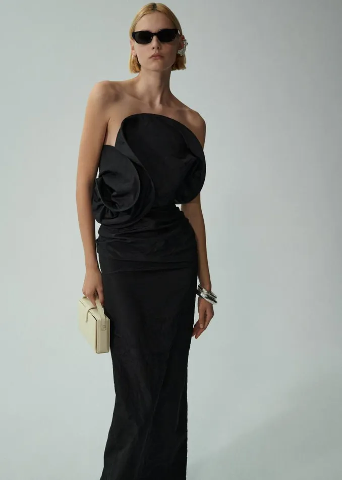 Shop Magda Butrym Dresses Sculptural Rose Gown In Black