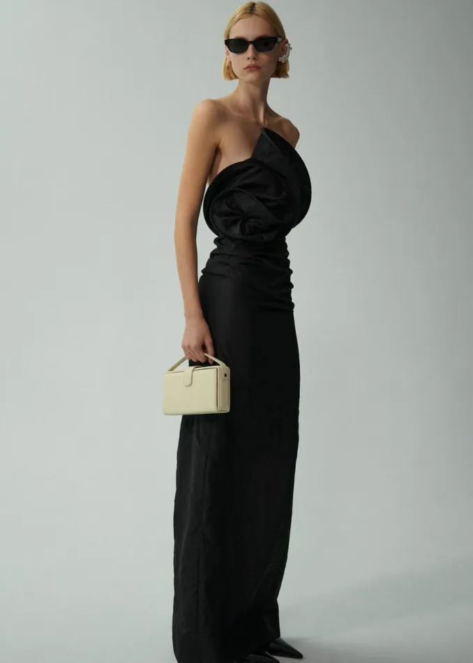 Shop Magda Butrym Dresses Sculptural Rose Gown In Black