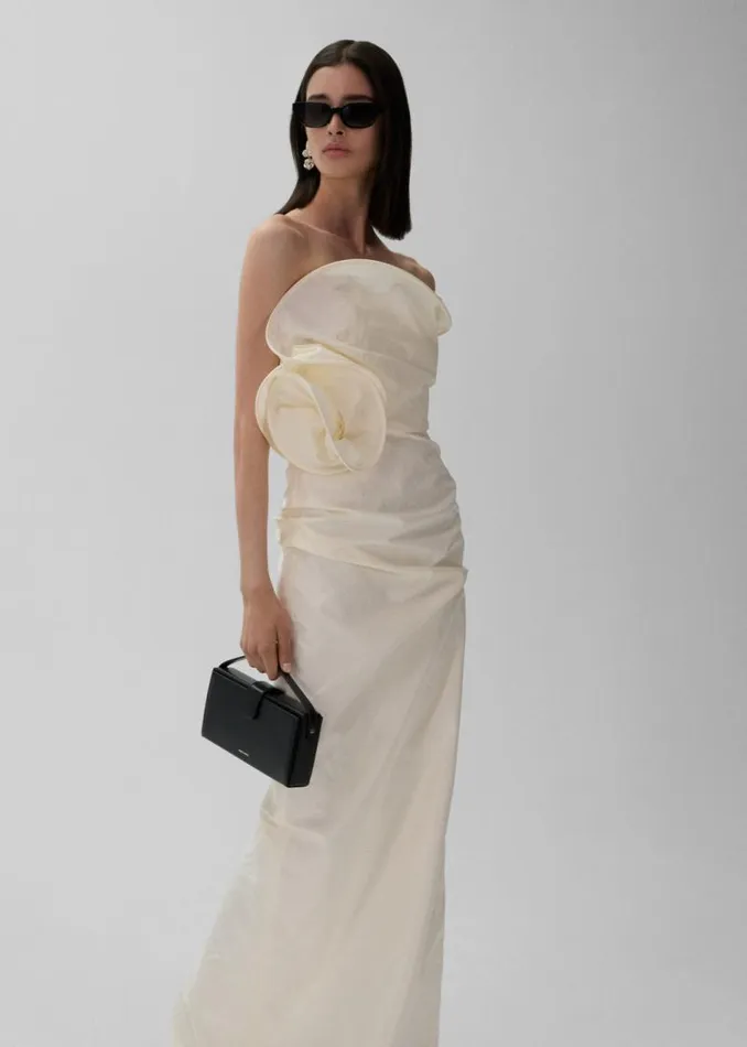Shop Magda Butrym Dresses Sculptural Rose Gown In Cream Shop Magda Butrym Dresses Sculptural Rose Gown In Cream