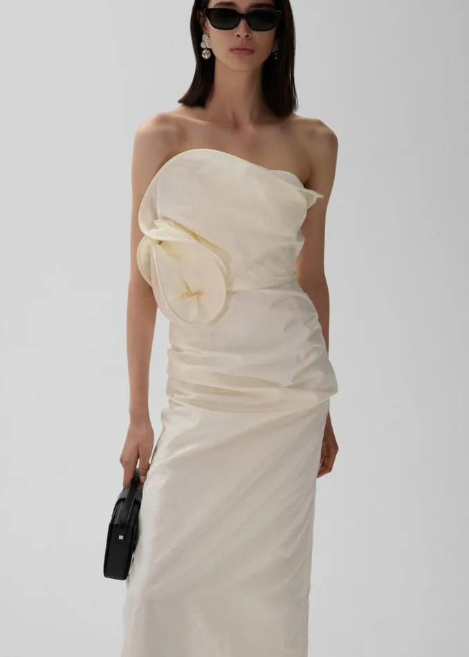 Shop Magda Butrym Dresses Sculptural Rose Gown In Cream Shop Magda Butrym Dresses Sculptural Rose Gown In Cream