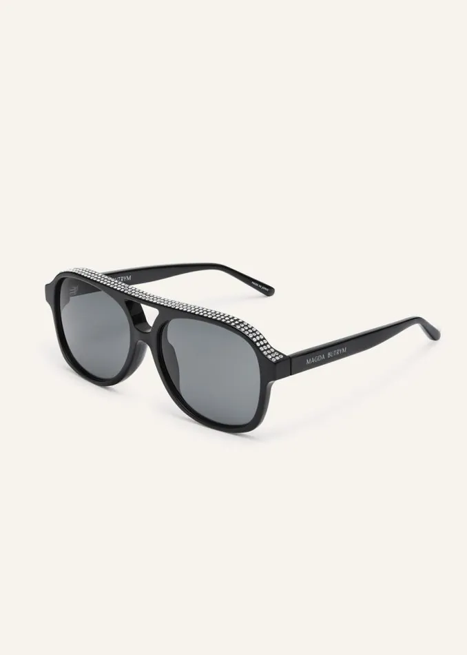 Shop Magda Butrym Eyewear Aviator Sunglasses In Black Crystals Shop Magda Butrym Eyewear Aviator Sunglasses In Black Crystals