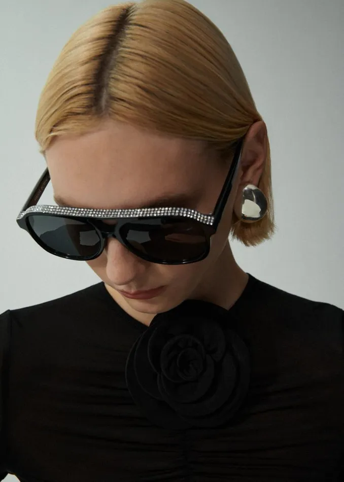 Shop Magda Butrym Eyewear Aviator Sunglasses In Black Crystals Shop Magda Butrym Eyewear Aviator Sunglasses In Black Crystals