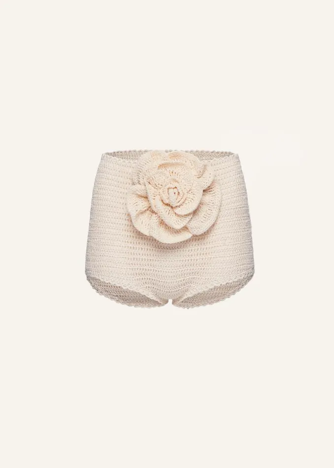 Shop Magda Butrym Handmade Crochet 3D Flower Appliqu Mini Shorts In Cream