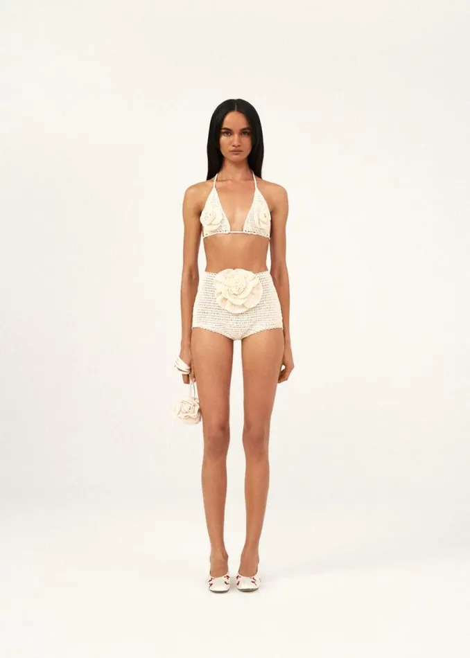Shop Magda Butrym Handmade Crochet 3D Flower Appliqu Mini Shorts In Cream Shop Magda Butrym Handmade Crochet 3D Flower Appliqu Mini Shorts In Cream