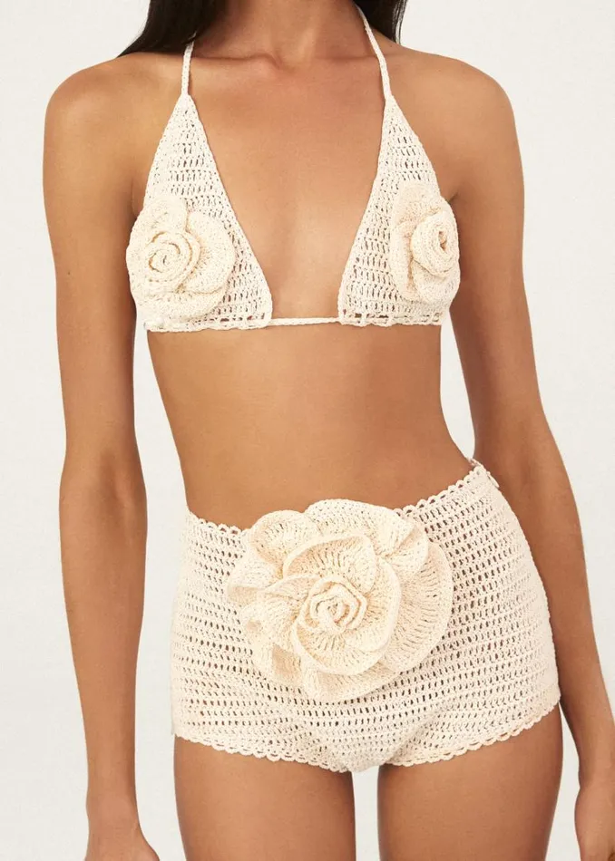 Shop Magda Butrym Handmade Crochet 3D Flower Appliqu Mini Shorts In Cream Shop Magda Butrym Handmade Crochet 3D Flower Appliqu Mini Shorts In Cream