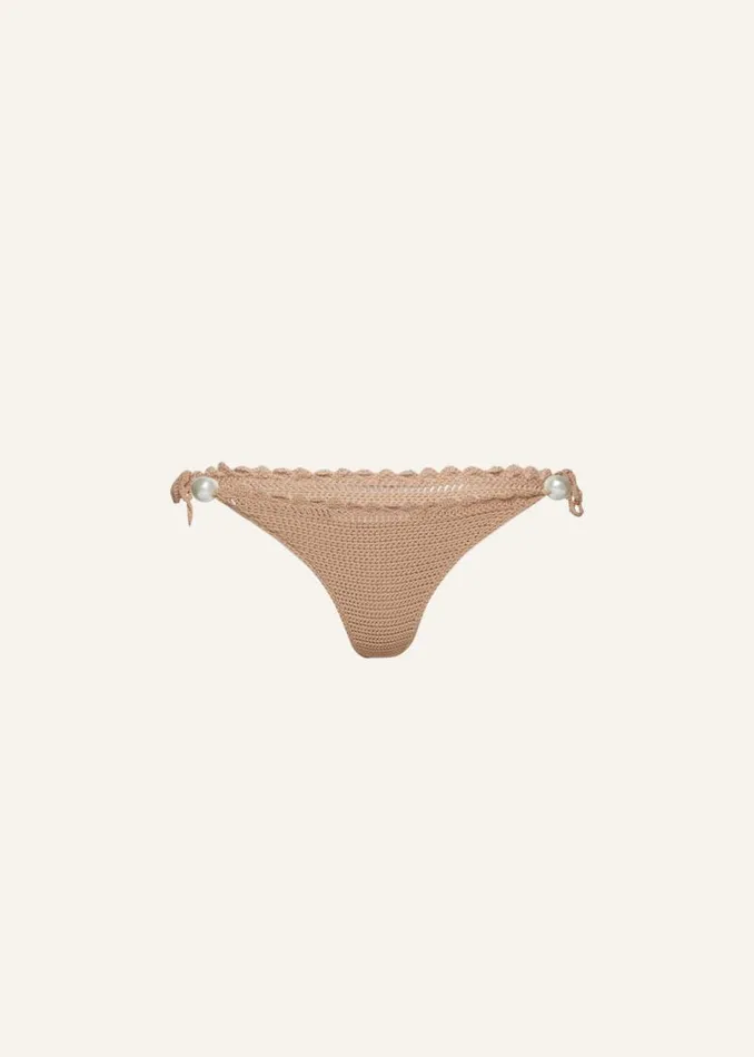 Shop Magda Butrym Handmade Pearl Crochet String Bottoms In Brown