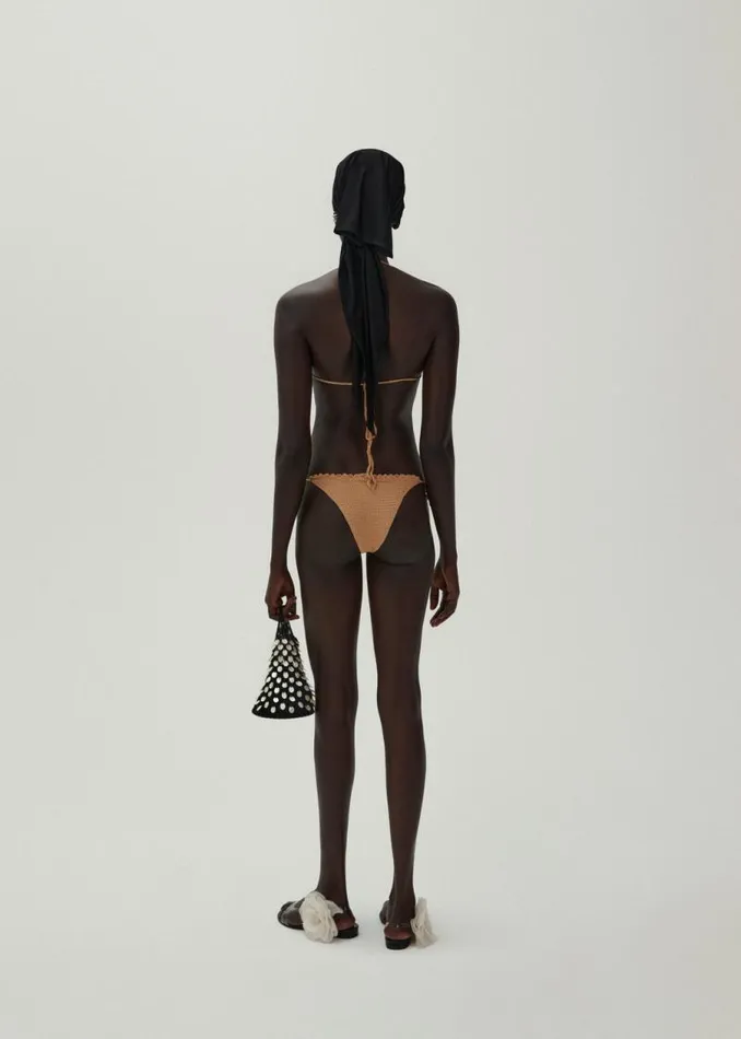 Shop Magda Butrym Handmade Pearl Crochet String Bottoms In Brown Shop Magda Butrym Handmade Pearl Crochet String Bottoms In Brown