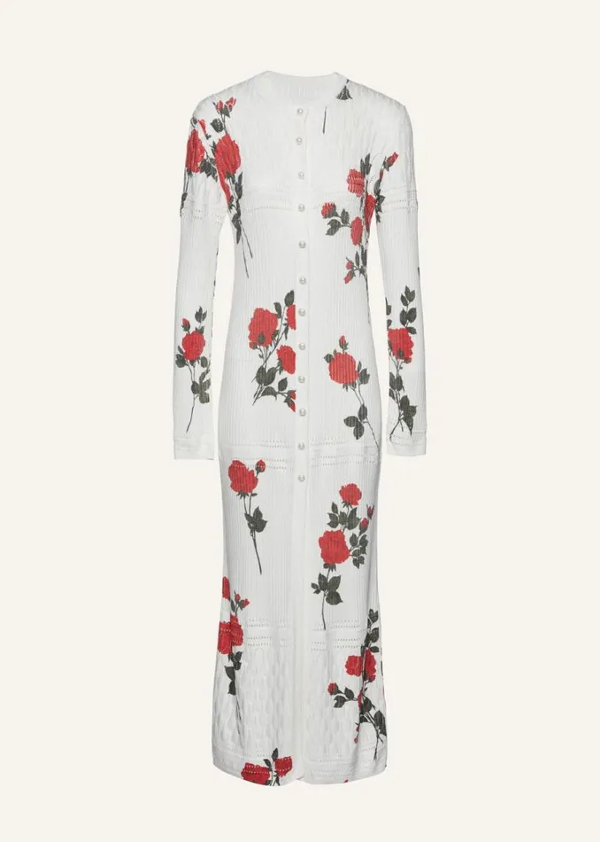 Shop Magda Butrym Knitwear Rose Print Duster Cardigan In White Print