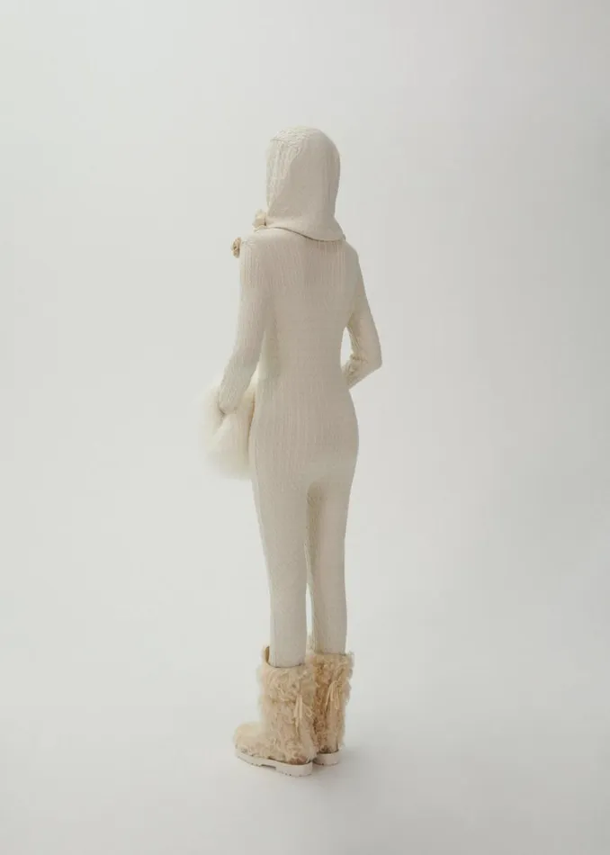 Shop Magda Butrym Knitwear Rosette Cable Knit Silk Jumpsuit In Cream Shop Magda Butrym Knitwear Rosette Cable Knit Silk Jumpsuit In Cream
