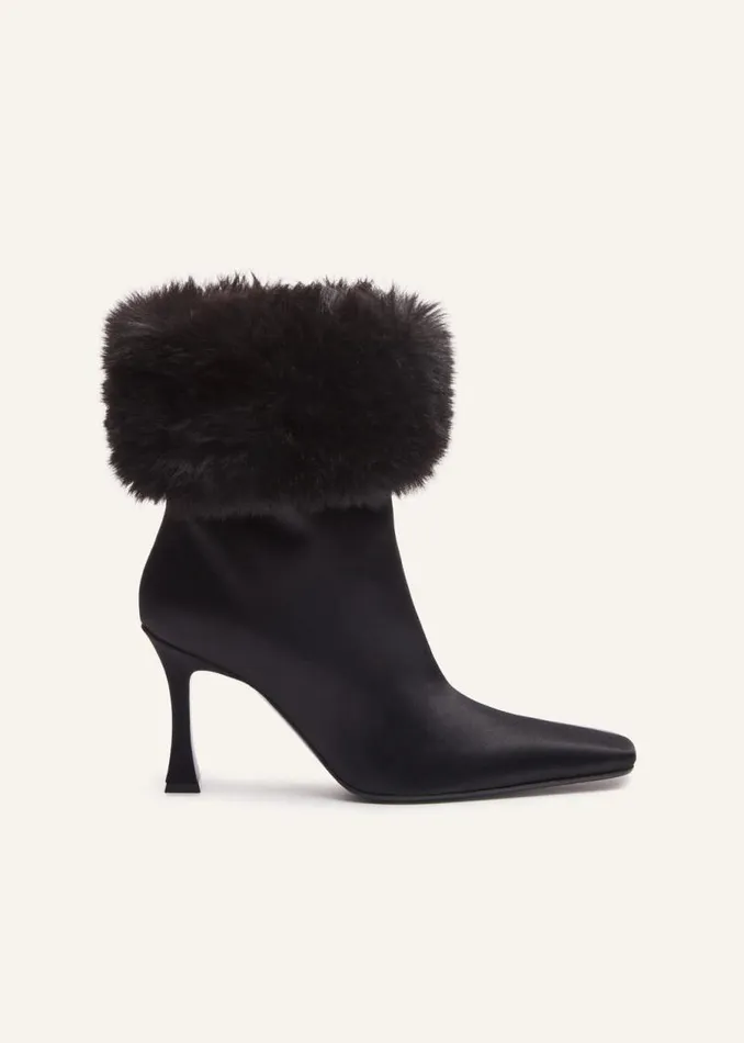 Shop Magda Butrym Shoes Faux Fur Sock Boots In Black Satin