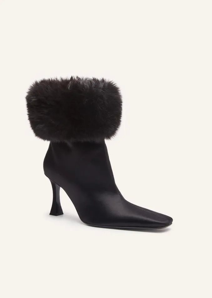 Shop Magda Butrym Shoes Faux Fur Sock Boots In Black Satin Shop Magda Butrym Shoes Faux Fur Sock Boots In Black Satin