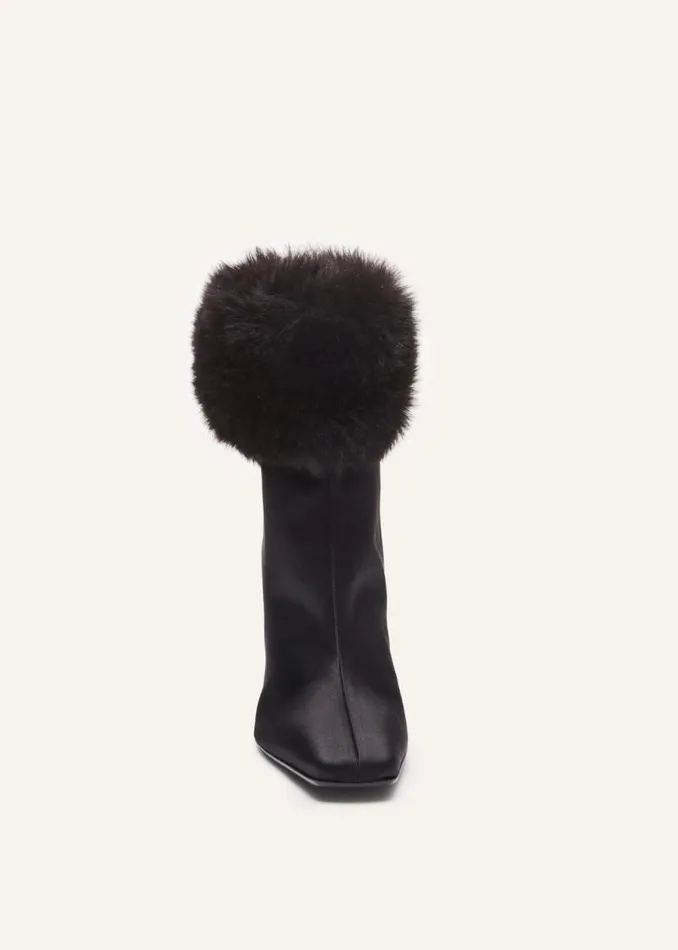 Shop Magda Butrym Shoes Faux Fur Sock Boots In Black Satin Shop Magda Butrym Shoes Faux Fur Sock Boots In Black Satin