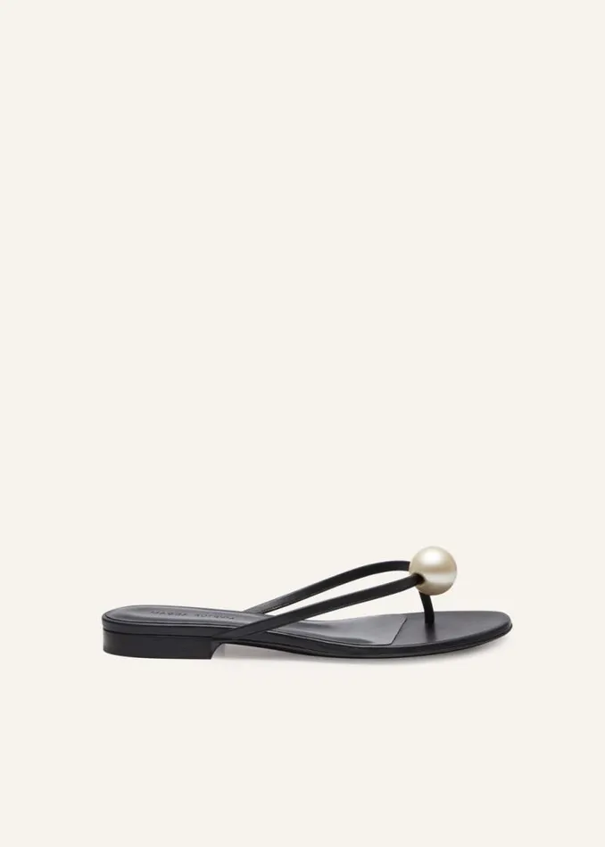 Shop Magda Butrym Shoes Flat Thong Pearl Sandals In Black Leather