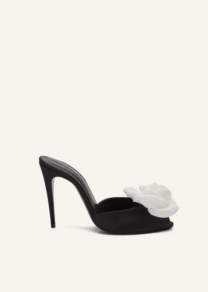 Shop Magda Butrym Shoes Flower Peep Toe Mules In Black Satin