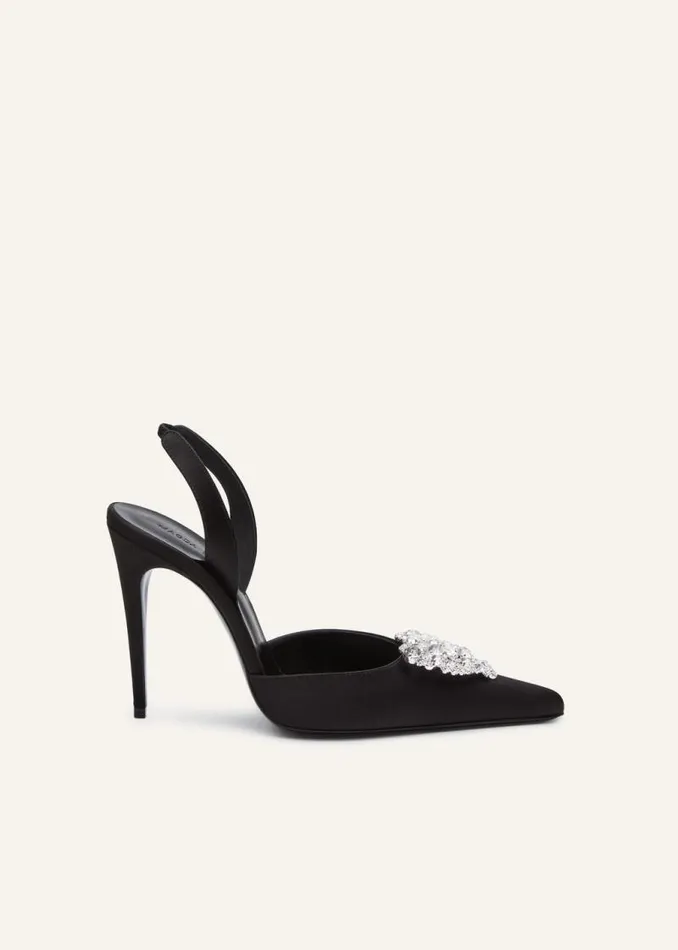 Shop Magda Butrym Shoes Heartembellished Slingback Heels In Black Satin