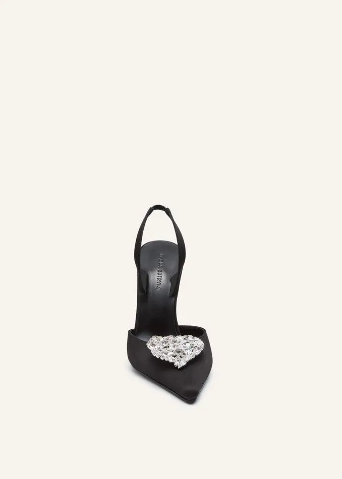Shop Magda Butrym Shoes Heartembellished Slingback Heels In Black Satin Shop Magda Butrym Shoes Heartembellished Slingback Heels In Black Satin